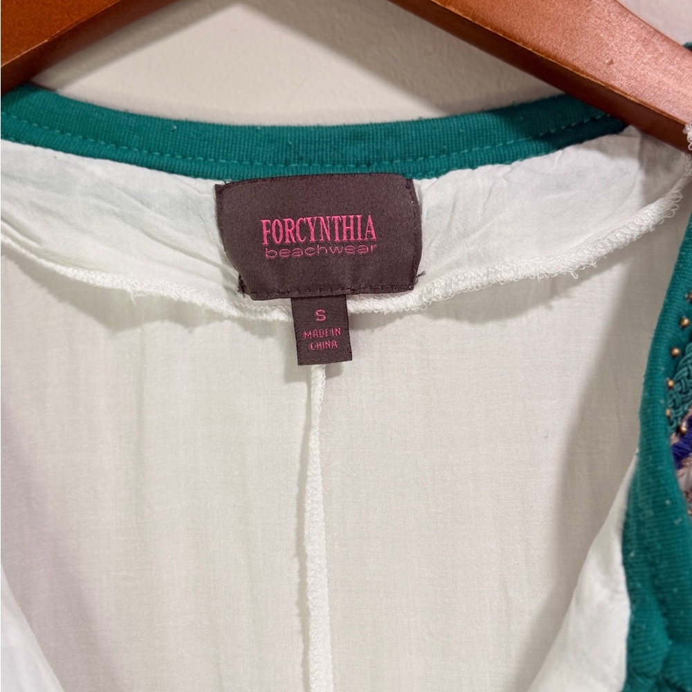 ForCynthia Beachwear High Low Beach Coverup Dress with Green Blue Details Size S - Picture 3 of 9